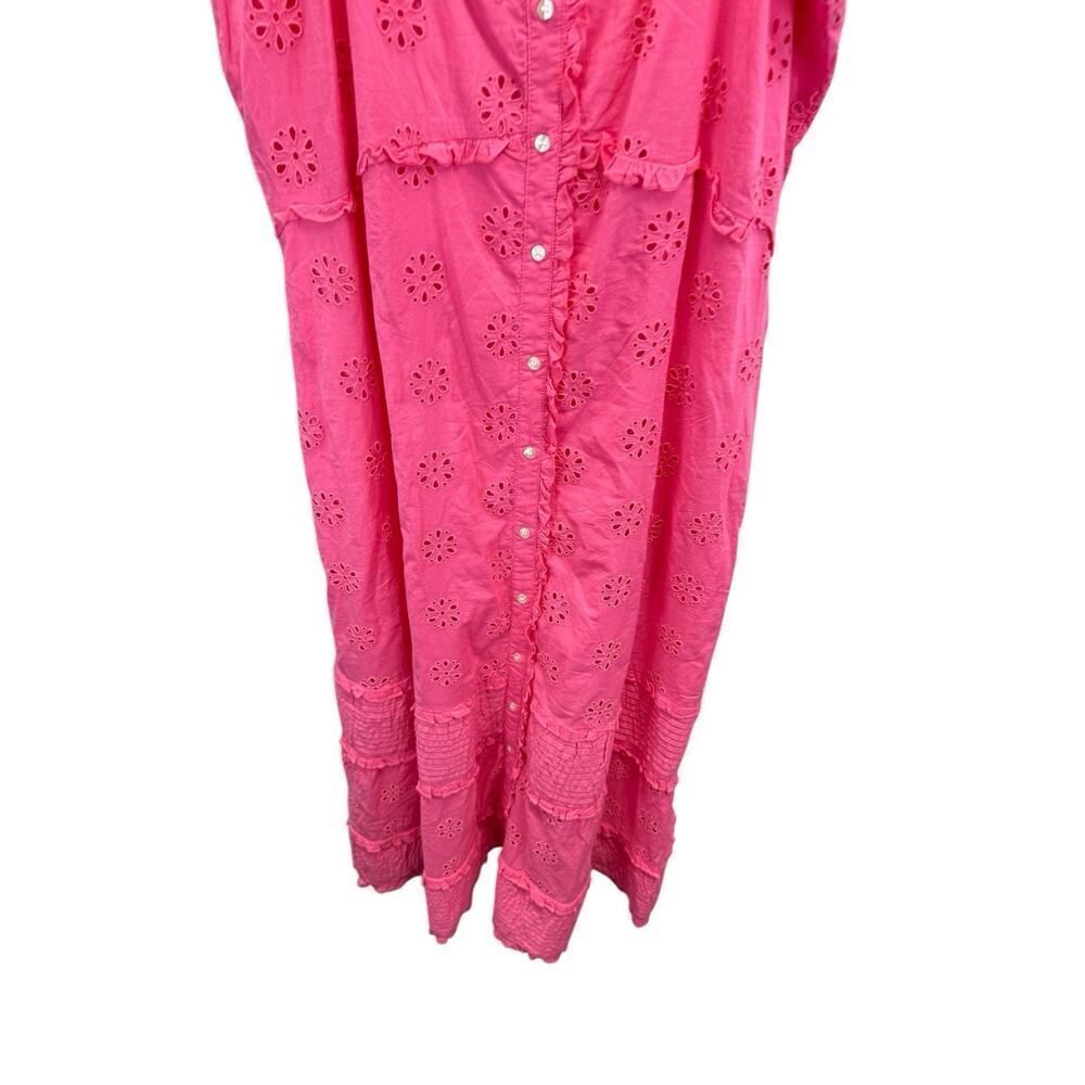 NWT Old Navy Pink Eyelet Button-Front Midi Dress XL Ruffle Strap Cotton - Picture 8 of 13